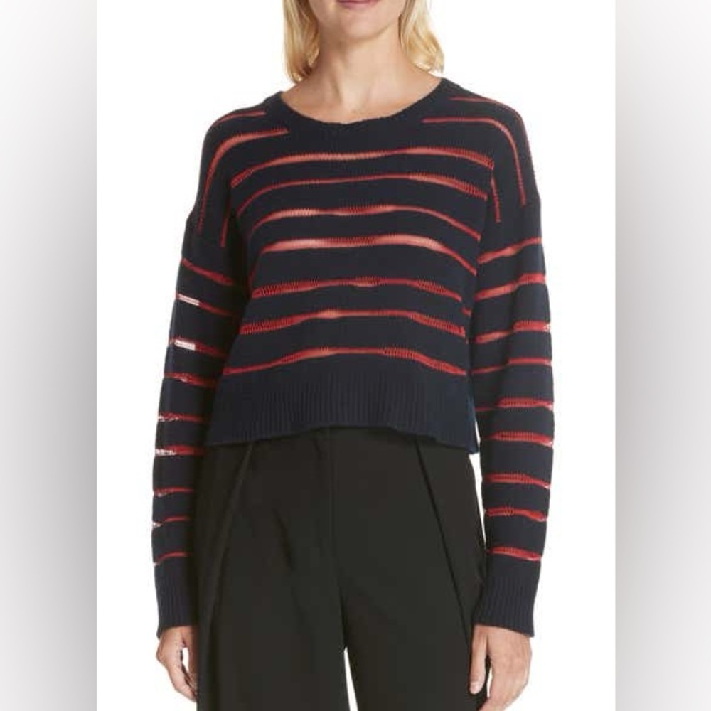 Rag & Bone Penn Crew Sheer Stripe Crop Sweater